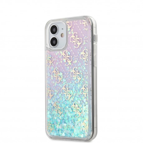 Capac Protectie Spate Guess Pentru iPhone 12 Mini Colectia Liquid Glitter Iridescent - Roz