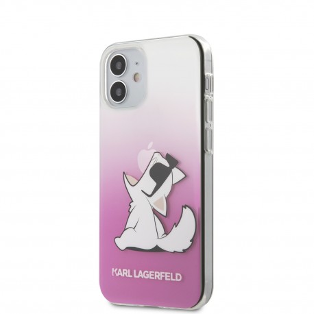 Capac Protectie Spate Karl Lagerfeld Pentru iPhone 12 Mini Colectia Choupette Eat Gradient- Roz