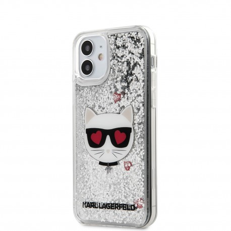 Capac Protectie Spate Karl Lagerfeld Pentru iPhone 12 Mini Colectia Liquid Glitter Choupette - Argintiu