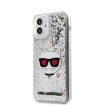 Capac Protectie Spate Karl Lagerfeld Pentru iPhone 12 Mini Colectia Liquid Glitter Choupette - Argintiu
