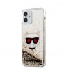 Capac Protectie Spate Karl Lagerfeld Pentru iPhone 12 Mini Colectia Liquid Glitter Choupette - Auriu