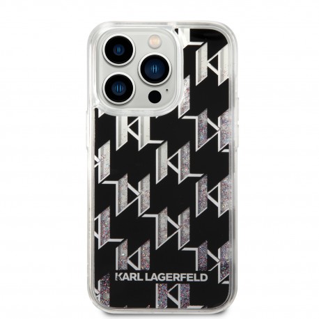 Capac Protectie Spate Karl Lagerfeld Pentru iPhone 14 Pro Monogram Liquid Glitter - Negru