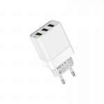 Incarcator Retea Borofone A40a 3 Porturi Usb A 2a + Usb A 2a + Usb A Qc 18w - Alb
