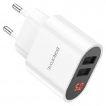 Incarcator Retea Borofone A63a Dual Usb A 12w + Usb A 12w Display Digital Cu Cablu Usb A - Lightning - Alb
