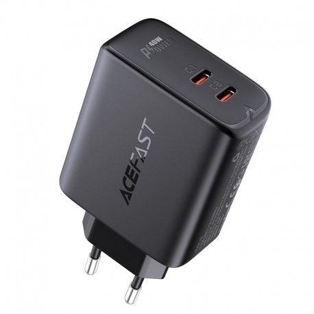 Incarcator Retea Acefast A9 Dual Usb C Pd 20w + Usb C Pd 20w Total 40w - Negru incarcator retea acefast a9