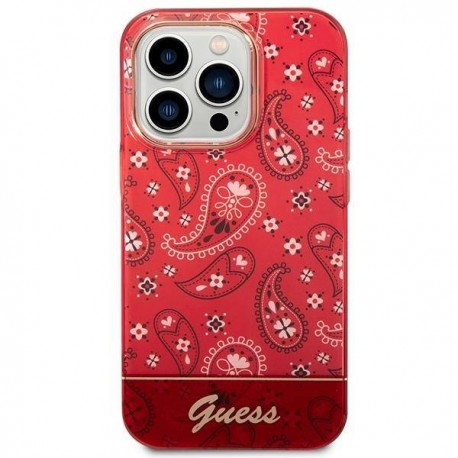 Capac Protectie Spate Guess Pentru iPhone 14 Pro Max Electro Paisley - Rosu