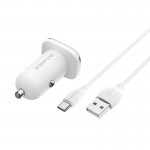 Incarcator Auto Borofone Bz12a Usb A Qc 3a Cu Cablu Usb A - Type C - Alb