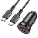 Incarcator Auto Borofone Bz18a Dual Usb A Qc 18w + Usb C Pd 20w Cu Cablu Type C - Type C - Negru