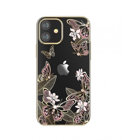 Capac Protectie Spate Kingxbar Cu Cristale Swarovski Colectia Butterfly Pentru iPhone 12 Mini - Roz/auriu