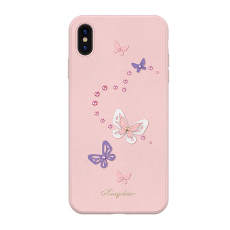Capac Protectie Spate Kingxbar Cu Cristale Swarovski Colectia Butterfly Pentru iPhone Xs Max - Roz