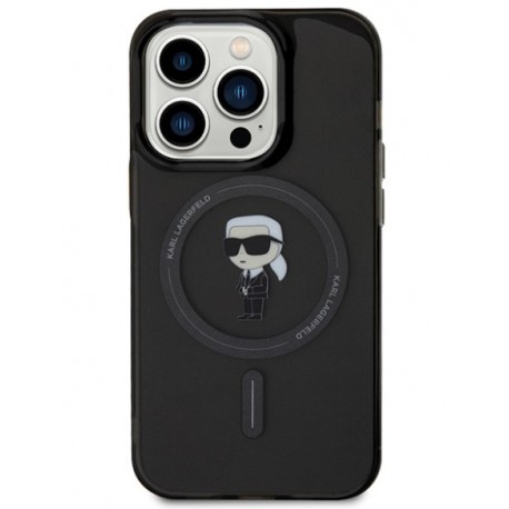Capac Protectie Spate Karl Lagerfeld Magsafe Pentru iPhone 15 Pro Max Colectia Iml Ikonik  - Negru