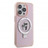 Capac Protectie Spate Karl Lagerfeld Magsafe Pentru iPhone 15 Pro Colectia Ringstand Choupette - Roz