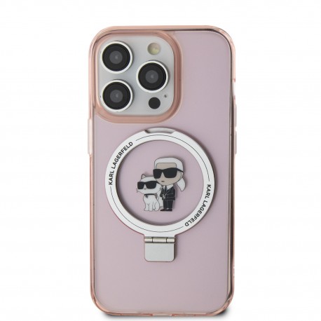 Capac Protectie Spate Karl Lagerfeld Magsafe Pentru iPhone 15 Pro Max Colectia Ringstand Choupette - Roz
