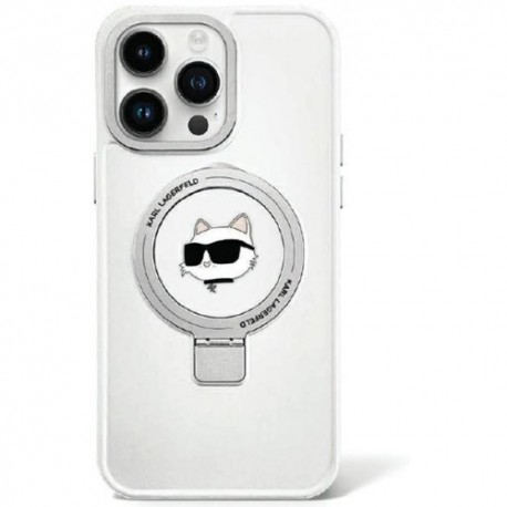 Capac Protectie Spate Karl Lagerfeld Magsafe Pentru iPhone 15 Pro Max Colectia Ringstand Choupette Head - Alb
