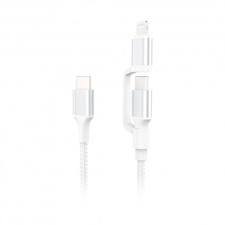 Cablu De Date Cellara Textil 2 In 1 Type/lightning 60w - Alb