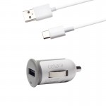 Incarcator Auto Cellara 2.4a Cu Cablu Detasabil Type C - Alb